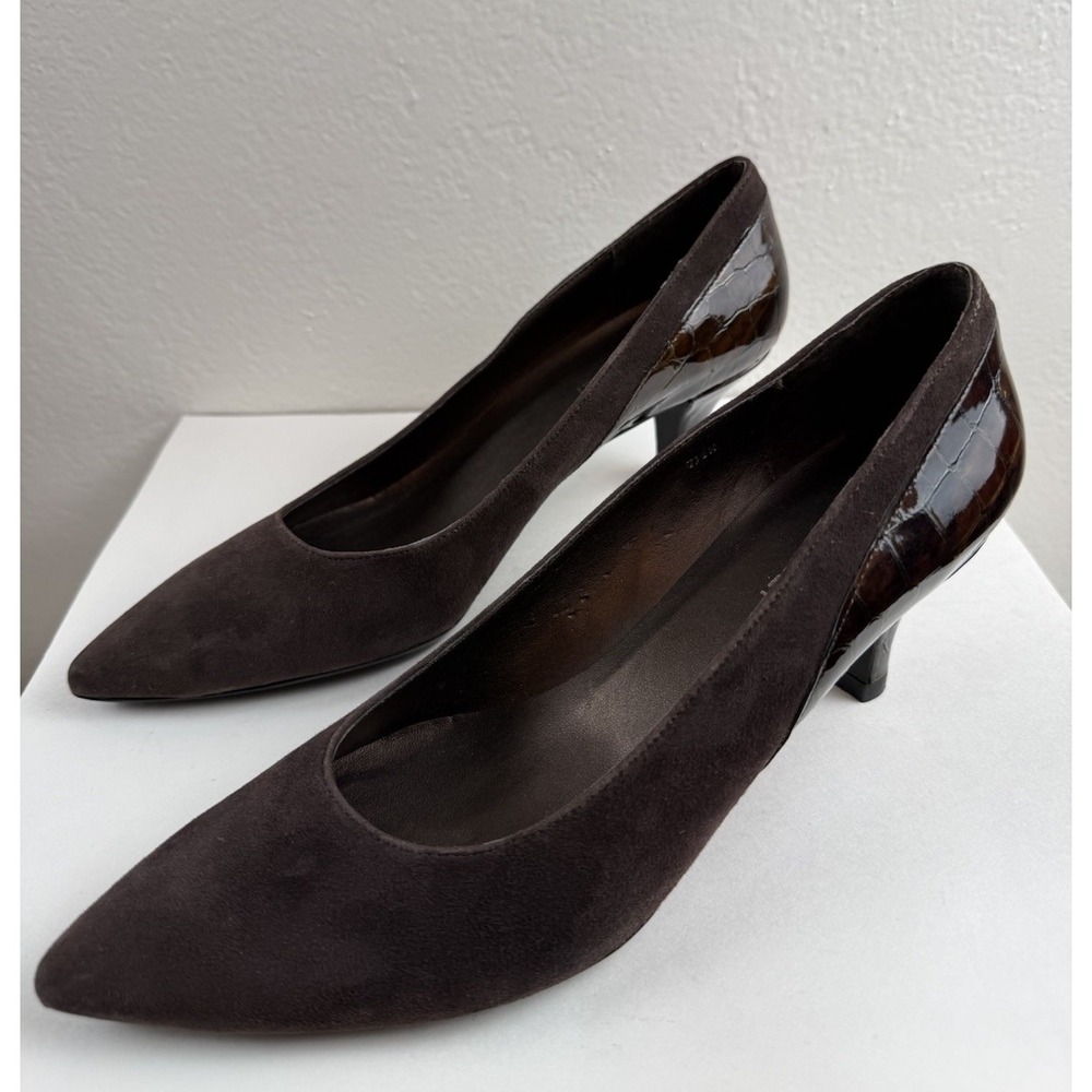 Vaneli Womens 80s Vintage Suede Pointed Toe Croc Kitten Heel Pump Sz 7.5N Brown - Picture 4 of 10